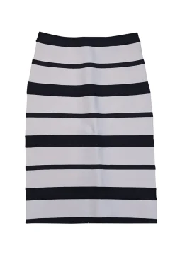Herve Leger - White & Black Striped Bandage Pencil Skirt Sz M