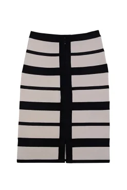 Herve Leger - White & Black Striped Bandage Pencil Skirt Sz M