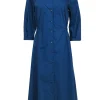 Hilton Hollis - Blue Cotton Blend Collared Button-Up Maxi Dress Sz L