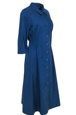 Hilton Hollis - Blue Cotton Blend Collared Button-Up Maxi Dress Sz L