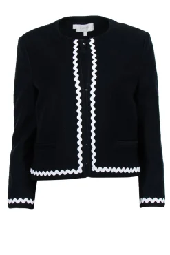Hobbs - Black Woven Cropped Jacket w/ Wavy Trim Sz 12