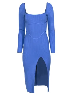 House of CB - Blue Bandage Thigh Slit Midi Dress Sz S