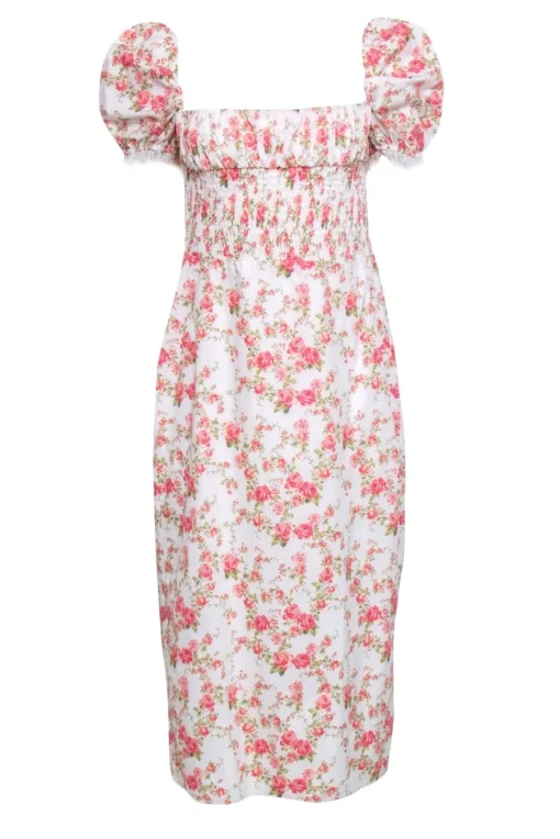 House of CB - Ivory w/ Rose Print Puff Sleeve Dress Sz L