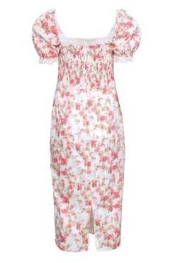 House of CB - Ivory w/ Rose Print Puff Sleeve Dress Sz L
