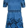 House of Holland - Medium Wash Denim Short Sleeve Dress w/ Embroidery Sz 2