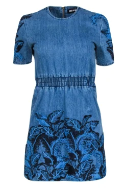 House of Holland - Medium Wash Denim Short Sleeve Dress w/ Embroidery Sz 2