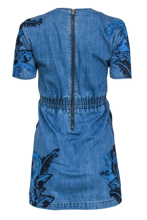 House of Holland - Medium Wash Denim Short Sleeve Dress w/ Embroidery Sz 2