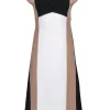 Hugo Boss - White, Beige, & Black Color Block "Debrany" Midi Dress Sz 2
