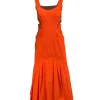 Hunter Bell - Bright Orange Pleated Flounce Hem Midi Dress Sz 0