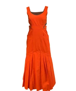 Hunter Bell - Bright Orange Pleated Flounce Hem Midi Dress Sz 0