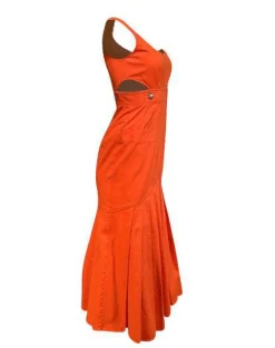 Hunter Bell - Bright Orange Pleated Flounce Hem Midi Dress Sz 0