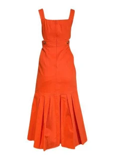 Hunter Bell - Bright Orange Pleated Flounce Hem Midi Dress Sz 0