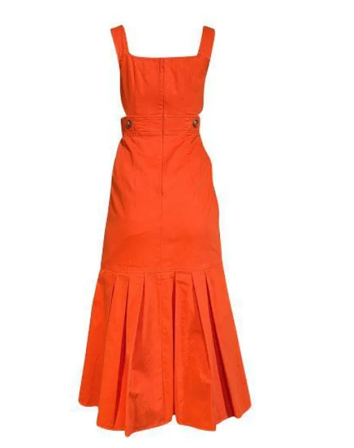 Hunter Bell - Bright Orange Pleated Flounce Hem Midi Dress Sz 0
