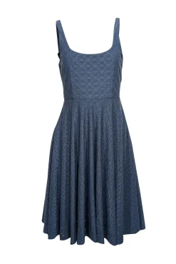 Hutch - Blue Eyelet Textured Sleeveless Keyhole Back Dress Sz S