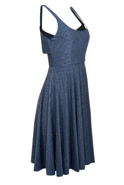 Hutch - Blue Eyelet Textured Sleeveless Keyhole Back Dress Sz S