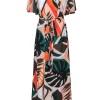Hutch - Multicolor Leaf Print Short Sleeve Wrap Maxi Dress Sz 1X