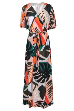 Hutch - Multicolor Leaf Print Short Sleeve Wrap Maxi Dress Sz 1X