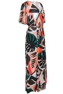 Hutch - Multicolor Leaf Print Short Sleeve Wrap Maxi Dress Sz 1X
