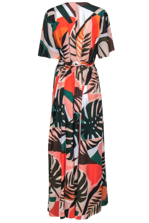 Hutch - Multicolor Leaf Print Short Sleeve Wrap Maxi Dress Sz 1X