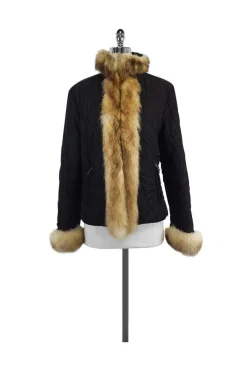 Iceberg - Black Quilted Fur Trim Jacket Sz M