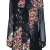 Intermix - Black & Brown Floral Print Silk Shift Dress w/ Necktie Sz M