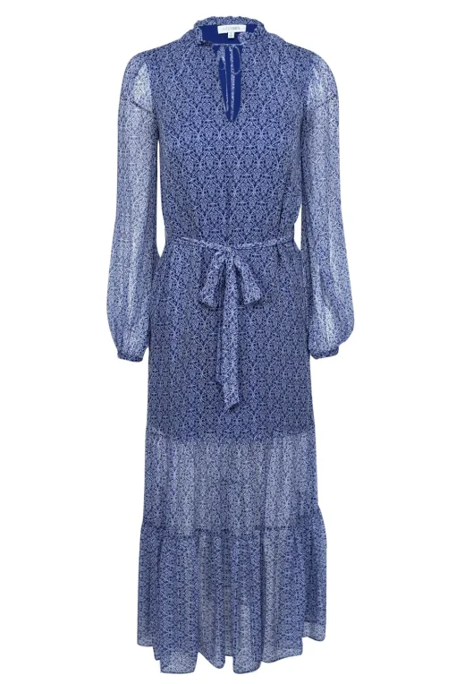 Intermix - Blue & Ivory Paisley Prink Silk Maxi Dress Sz 0