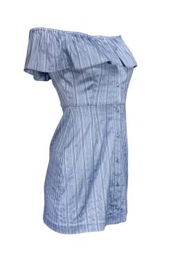 Intermix - Blue Striped Off-the-Shoulder Dress Sz P