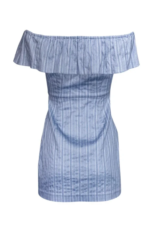Intermix - Blue Striped Off-the-Shoulder Dress Sz P