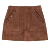 Intermix - Light Brown Goat Suede Whipstitch Mini Skirt Sz 6