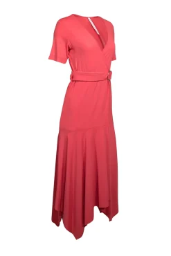 Iris Setlakwe - Coral Pink Wrap Dress w/ Handkerchief Hem Sz XS