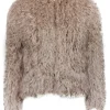 IRO - Beige Lamb Hair Fuzzy Zipper Front Jacket Sz 14