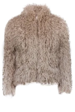 IRO - Beige Lamb Hair Fuzzy Zipper Front Jacket Sz 14