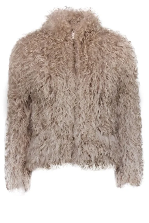 IRO - Beige Lamb Hair Fuzzy Zipper Front Jacket Sz 14