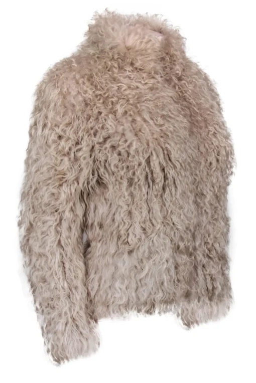 IRO - Beige Lamb Hair Fuzzy Zipper Front Jacket Sz 14