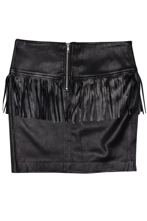 IRO - Black Lamb Leather Fringe Trim Mini Skirt Sz 6