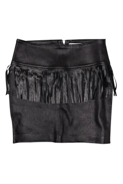 IRO - Black Lamb Leather Fringe Trim Mini Skirt Sz 6