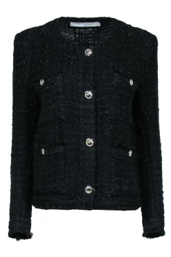 IRO - Black Sparkly Structured Tweed Jacket w/ Silver Buttons Sz 10