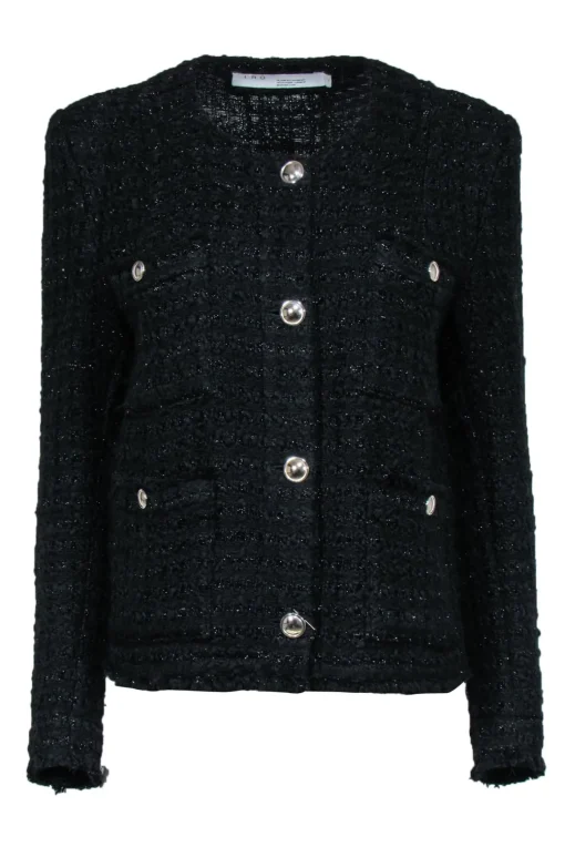 IRO - Black Sparkly Structured Tweed Jacket w/ Silver Buttons Sz 10