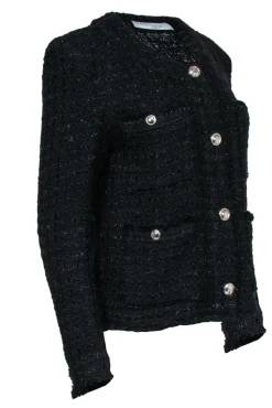 IRO - Black Sparkly Structured Tweed Jacket w/ Silver Buttons Sz 10