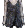 IRO - Blue, Dark Green, & Pink Print Semi-Sheer Long Sleeve Blouse Sz 8
