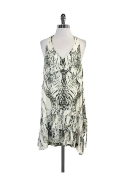 IRO - Green & Cream Abstract Print Silk Sleeveless Dress Sz 10