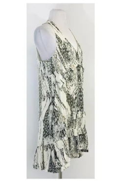 IRO - Green & Cream Abstract Print Silk Sleeveless Dress Sz 10