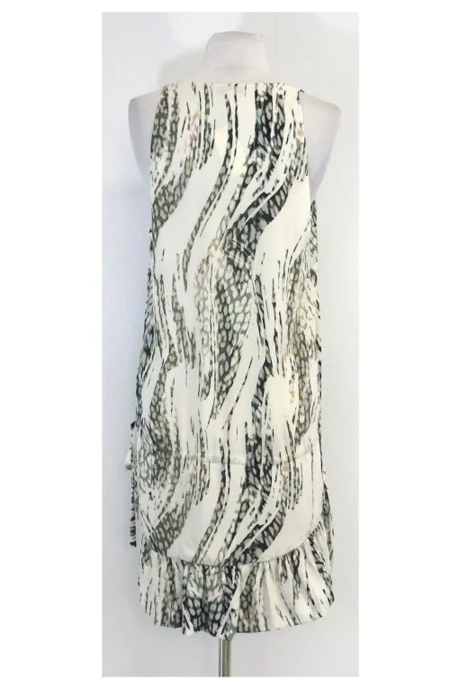 IRO - Green & Cream Abstract Print Silk Sleeveless Dress Sz 10
