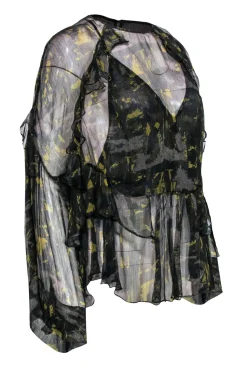 IRO - Green Printed Sheer Ruffle Blouse Size S/M