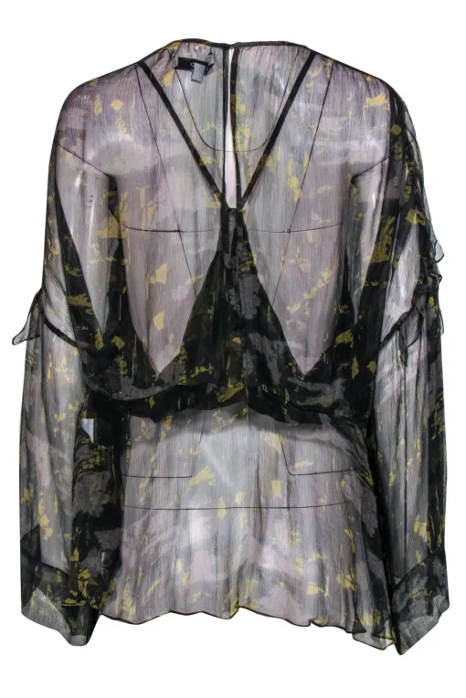 IRO - Green Printed Sheer Ruffle Blouse Size S/M