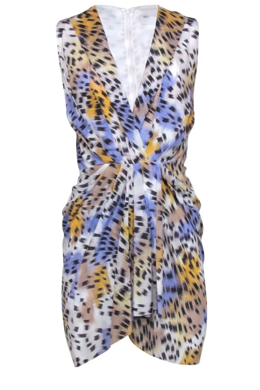 IRO - Ivory w/ Blue & Orange Abstract Print Sleeveless Dress Sz 2