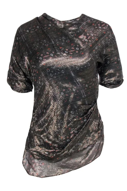 Isabel Marant - Black & Gold Striped Patterned Three Quarter Sleeve Blouse Sz 8