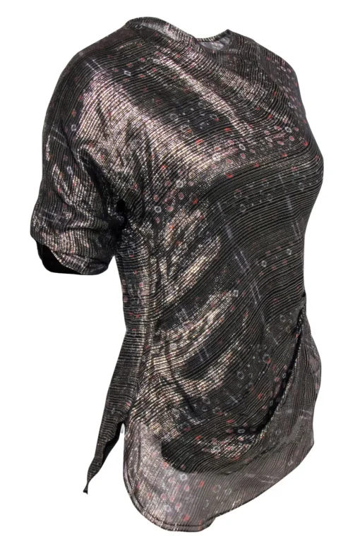 Isabel Marant - Black & Gold Striped Patterned Three Quarter Sleeve Blouse Sz 8