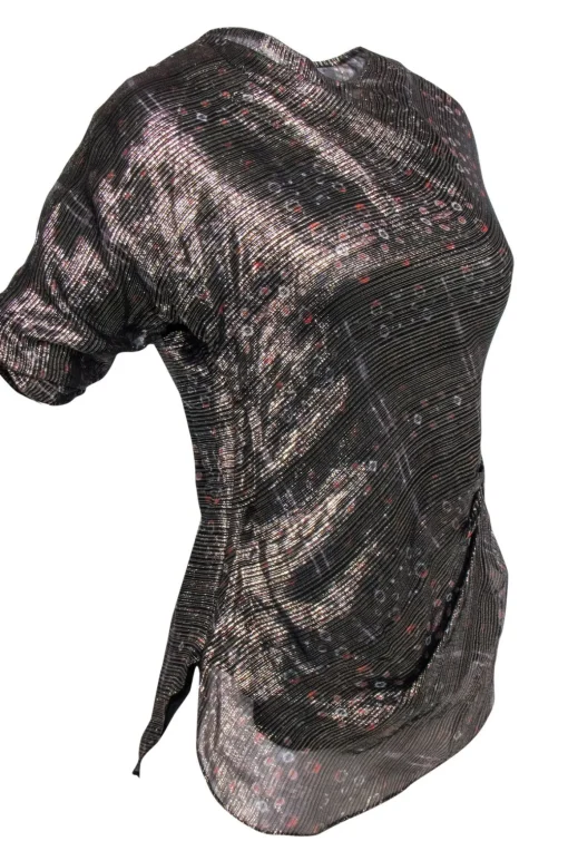 Isabel Marant - Black & Gold Striped Patterned Three Quarter Sleeve Blouse Sz 8