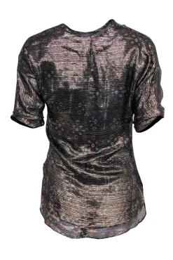 Isabel Marant - Black & Gold Striped Patterned Three Quarter Sleeve Blouse Sz 8